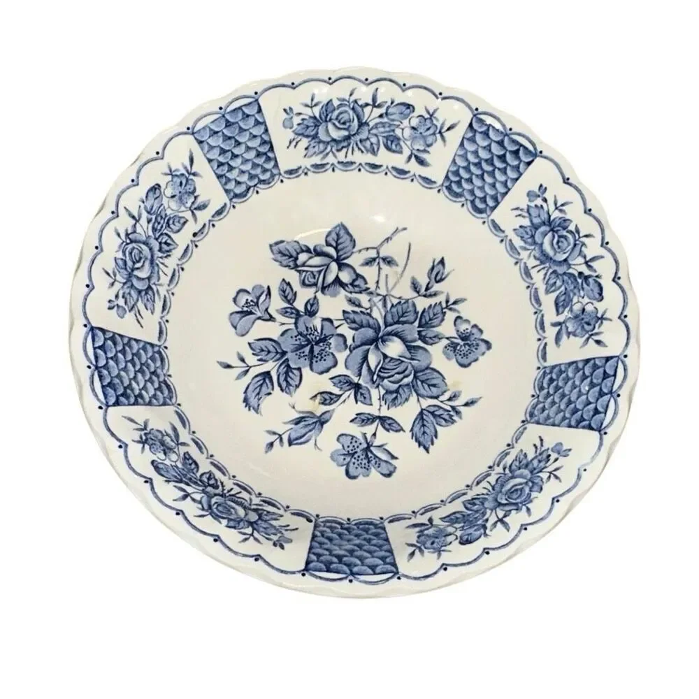 Vtg Myotts Melody England x5 rose decor blue copper print transferware, France c